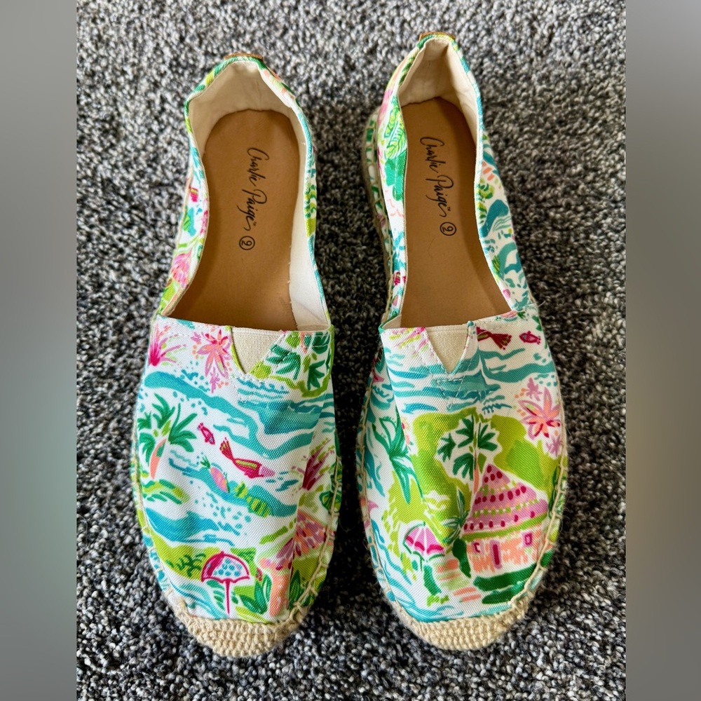 Charlie Paige Women’s Espadrille Shoes in Multi-Color Tropical Print Size 40/9